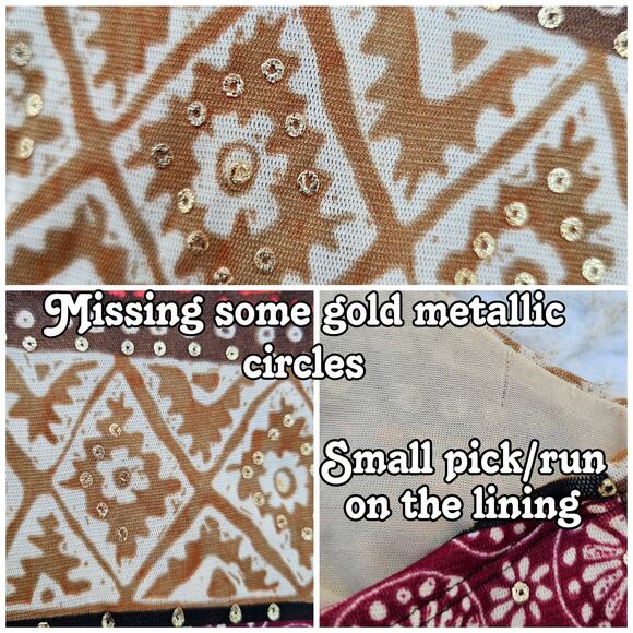 Gauze Halter Top Size M Dressbarn Beaded V-Neck Tank Orange Brown Stripe Print - Picture 5 of 8